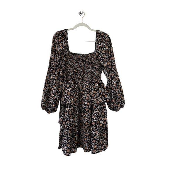 Blu Pepper Ruffle Tiered Floral Print Mini Dress Women’s Black Size Large - Picture 1 of 7